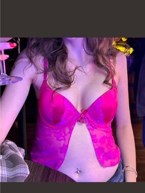 Dolls Kill Fuchsia hot pink Lace Bustier Tank Top